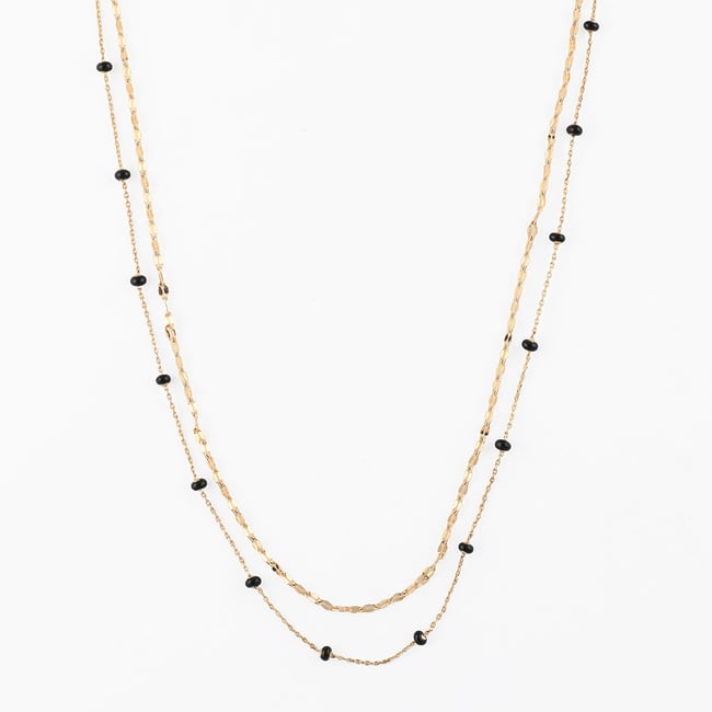 Collier 2 rangs chaînes fines noir <span itemprop=