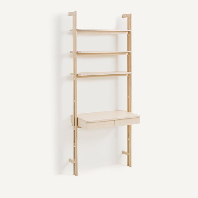 Estantería + escritorio modulable, an. 85 cm, Mesac haya natural <span itemprop=