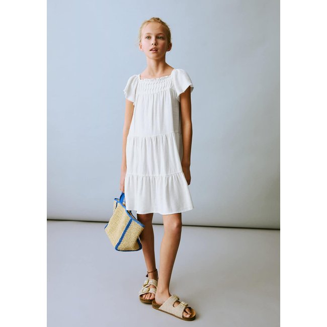 Robe lin volantée blanc <span itemprop=