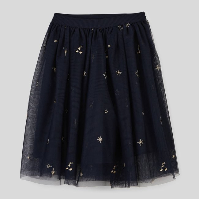 Jupe en tulle brodé, certifié OEKO-TEX marine <span itemprop=