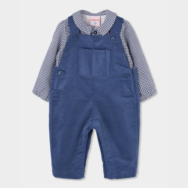 Ensemble bébé garçon salopette et chemise vichy bleu <span itemprop=