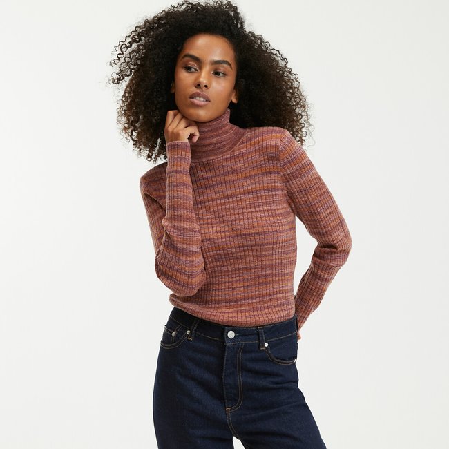 Pull col rond en fine maille côtelée rose multicolore LA REDOUTE COLLECTIONS