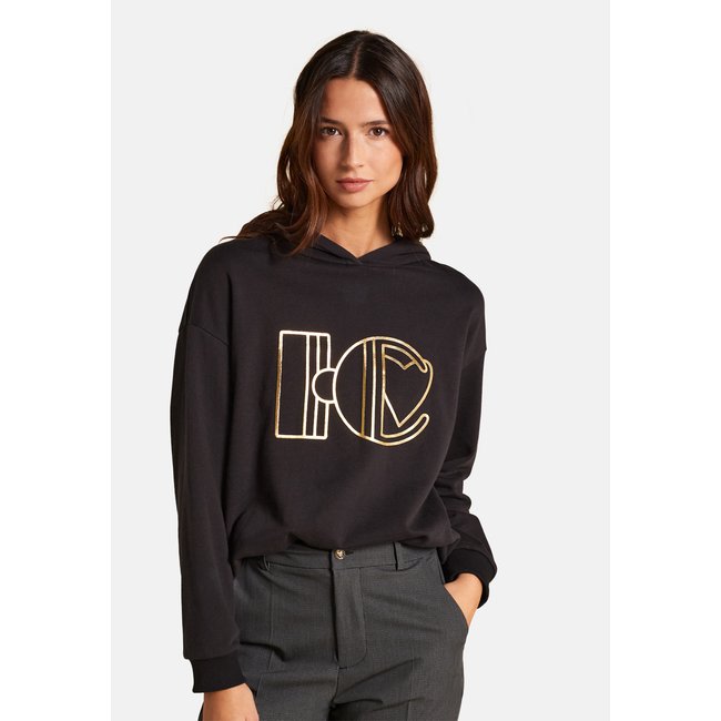 Sweat à capuche monogramme doré noir <span itemprop=