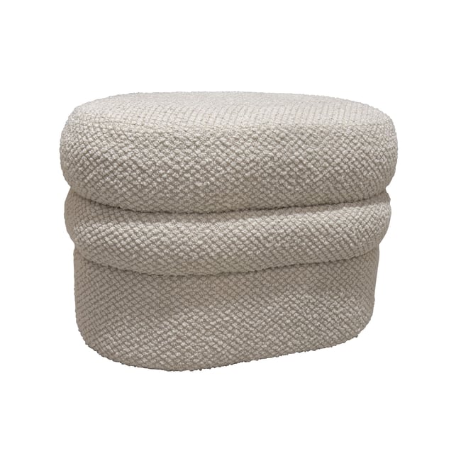 Pouf en bouclette et structure en bois, ULYSSE Couleur beige <span itemprop=