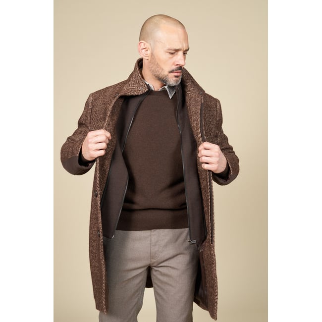 Manteau chevron chocolat <span itemprop=