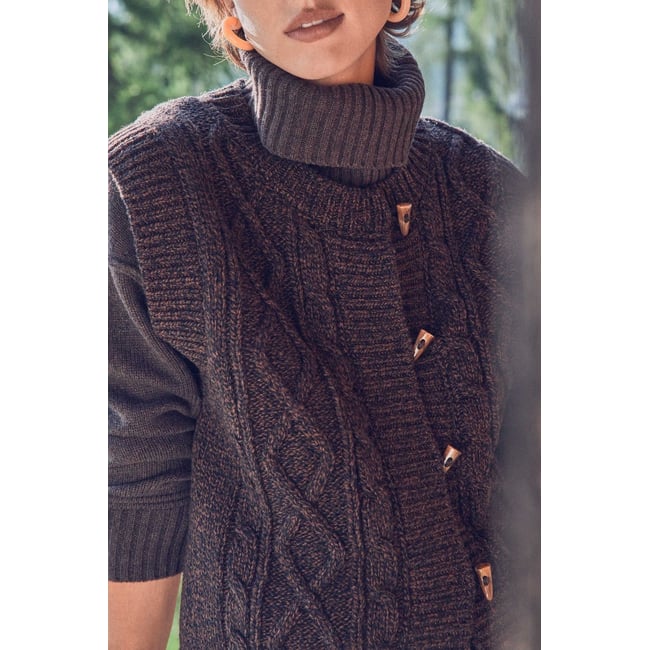 Gilet sans manches BARNEY en laine torsadée marron <span itemprop=