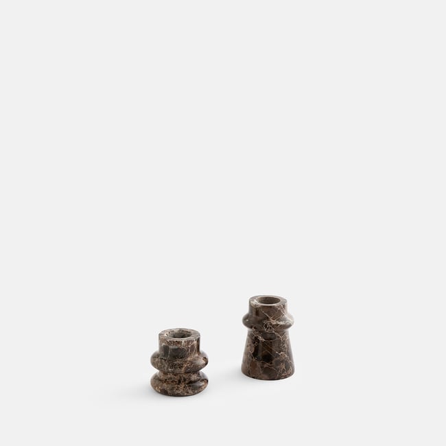Lot de 2 bougeoirs en marbre, MARBRA Couleur marron <span itemprop=