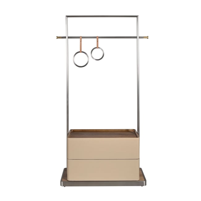 Porte-manteau en similicuir, noyer et acier inoxydable Couleur taupe | acier <span itemprop=