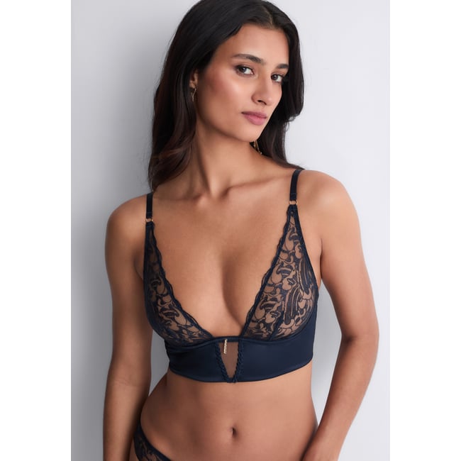 Soutien gorge Triangle bralette Satin Memories bleu <span itemprop=