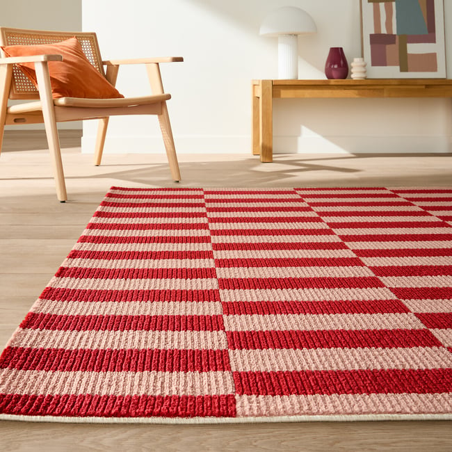 Tapis rectangulaire, TABAKA Couleur rouge/rose <span itemprop=