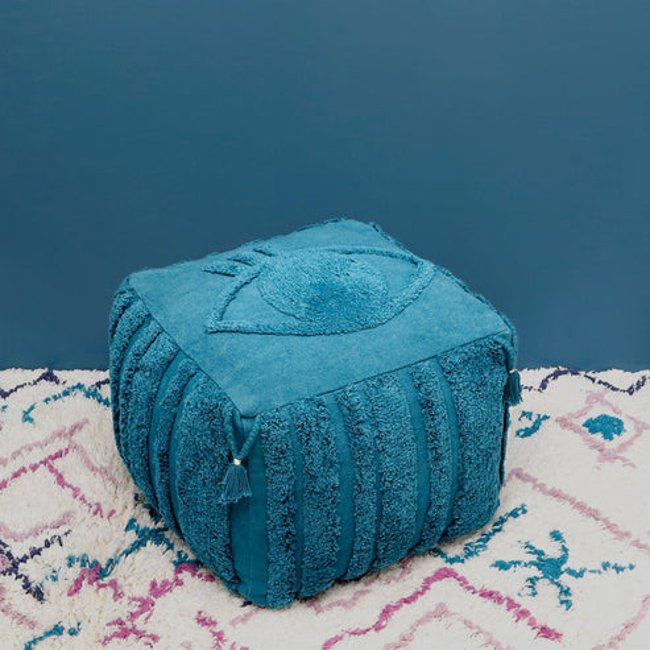 Pouf bohème carré SIVA SAPHIR Couleur saphire <span itemprop=