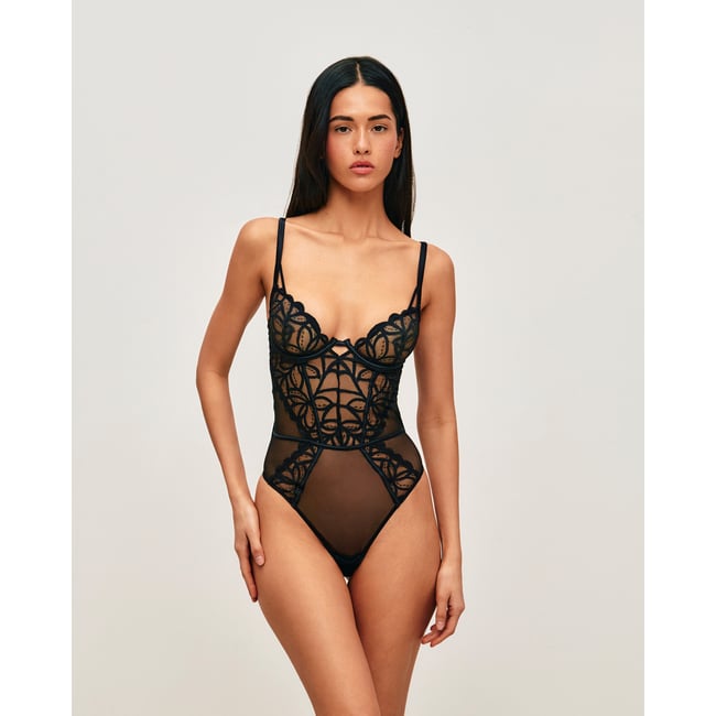 Body string dos nu en mesh et dentelle TROPICFLEURIZ noir <span itemprop=