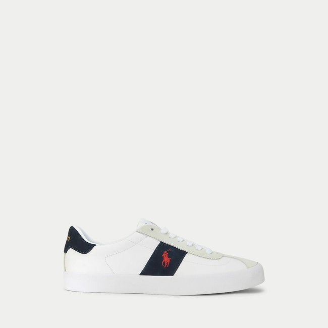 Baskets en cuir et suede Court Vulc blanc/bleu <span itemprop=