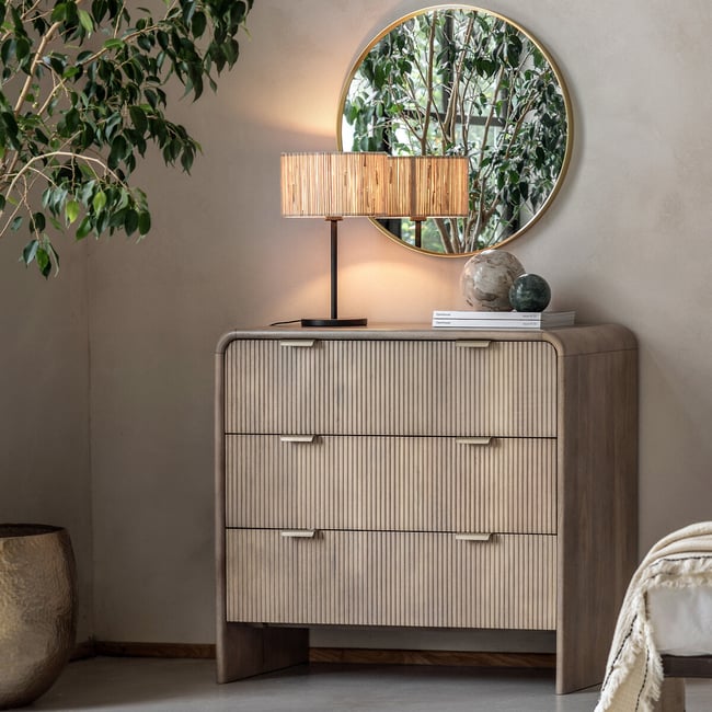 Corven Fluted Mango Wood 3 Drawer Chest, wood, SO'HOME