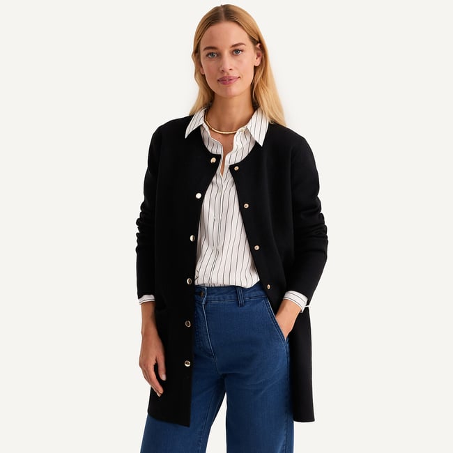 Long Fine Knit Cardigan with Button Fastening, black, ANNE WEYBURN