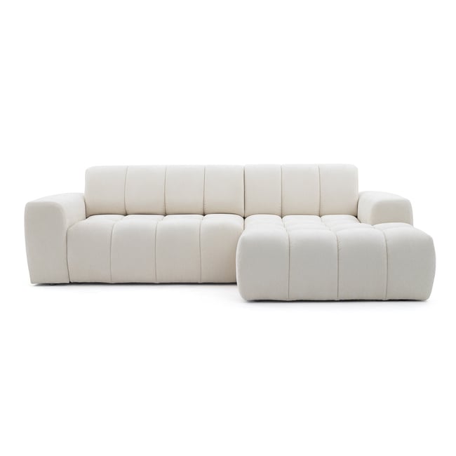 Canapé d'angle convertible 3 places en tissu chenille, THEO Couleur beige <span itemprop=