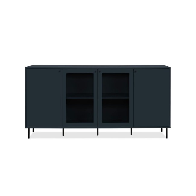 Buffet vitrine moderne bleu sombre 4 portes RAVEN Couleur bleu <span itemprop=