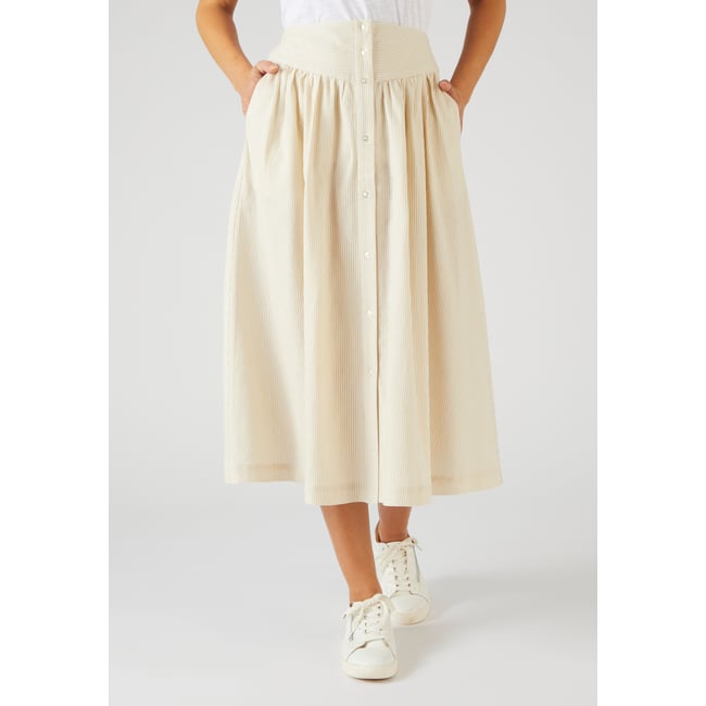 Jupe rayée mélange lin marron beige rayé <span itemprop=