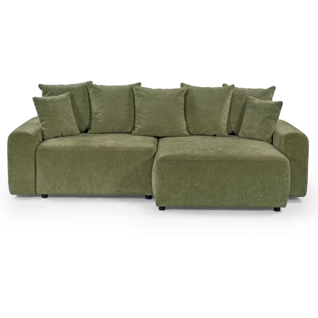 Canapé d'angle convertible réversible 4 places avec coffre de rangement en tissu chenille - MONCEAU Couleur vert olive <span itemprop=