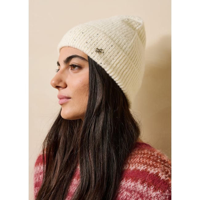 Bonnet avec strass ecru <span itemprop=