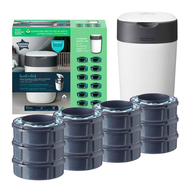 Kit Poubelle à couches Twist et Click 12 recharges blanc <span itemprop=