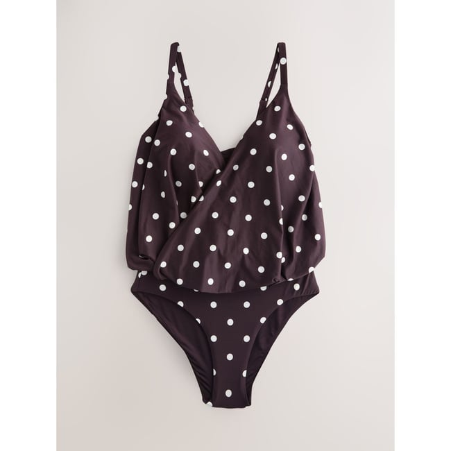 Maillot de bain cache-cؔœur effet ventre plat tache brun chocolat/crème <span itemprop=