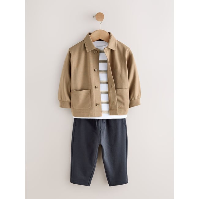 Chemise, t-shirt jersey et jogging, 3 pièces marron fauve <span itemprop=