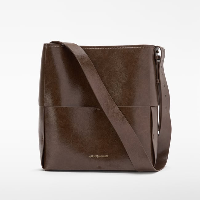 Sac hobo vertical Horizonte à structure tressée marron <span itemprop=