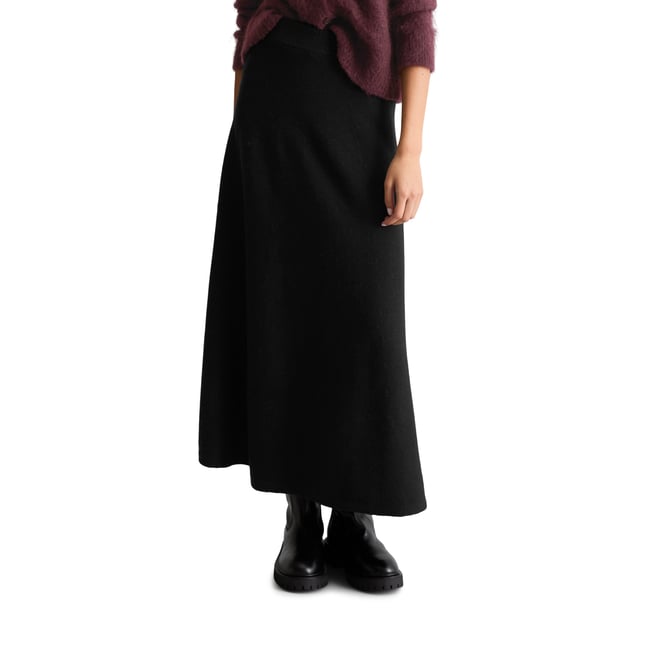Jupe en maille, coupe en A en mélange de laine doux noir <span itemprop=