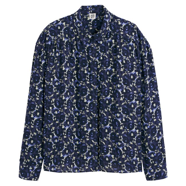 Weite Bluse mit langen Ärmeln & Printmuster bedruckt grund marine <span itemprop=