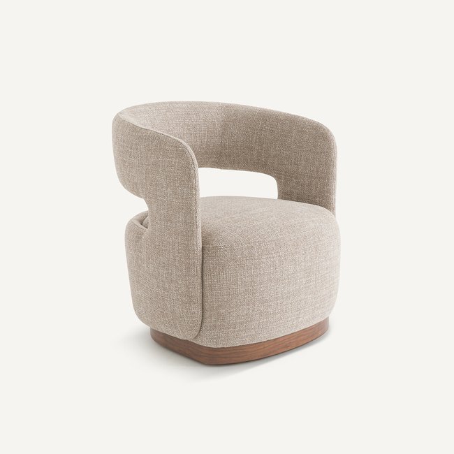 Fauteuil pivotant base noyer, tissu chiné, Jesper - AM.PM