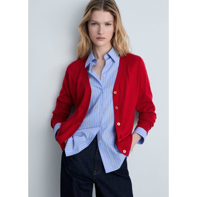 Cardigan côtelé en mélange de soie de mûrier - MANGO
