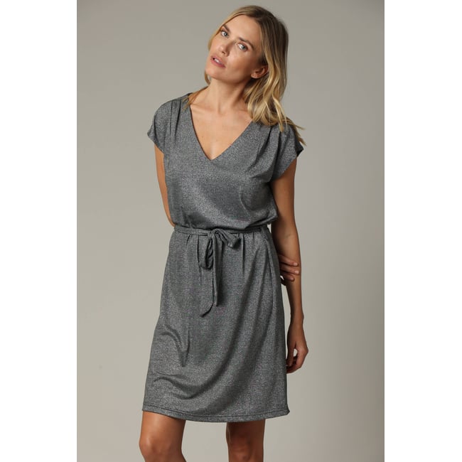 Robe en jersey fil textile avec ceinture à nouer AHELYA noir <span itemprop=