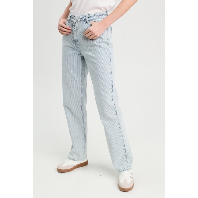 Jeans straight taille haute bleu gris <span itemprop=