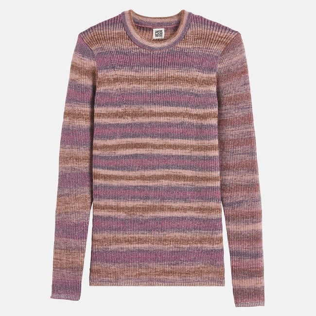 Pull col rond à rayures dégradées et fils brillants violet métallisé <span itemprop=