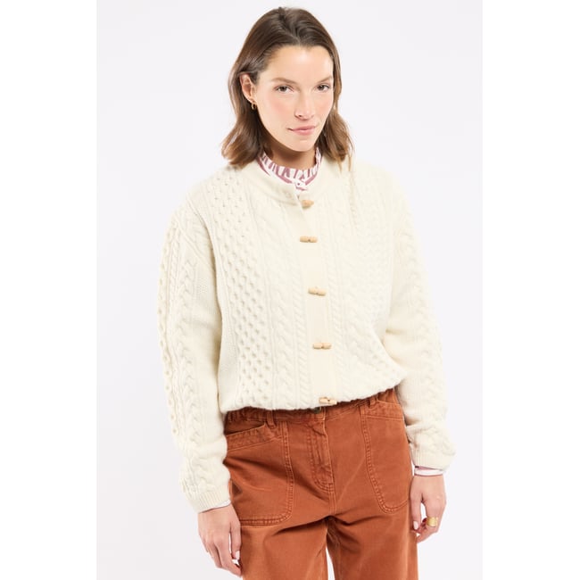 Cardigan boutonné Héritage - laine nature <span itemprop=