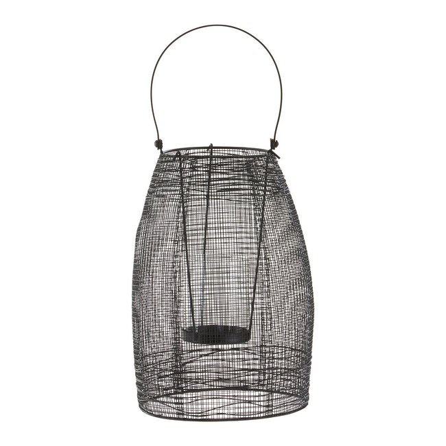 Small Mesh Lantern with Handle in Black Metal & Clear Glass, black, SO'HOME