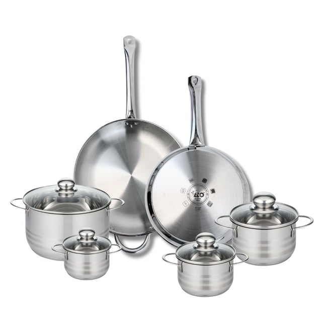 2 poêles 28/32cm + 4 faitouts 12/14/16/20cm PROFI BRILLANT inox <span itemprop=