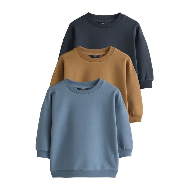 Sweat-shirt uni, lot de 3 bleu/marron <span itemprop=