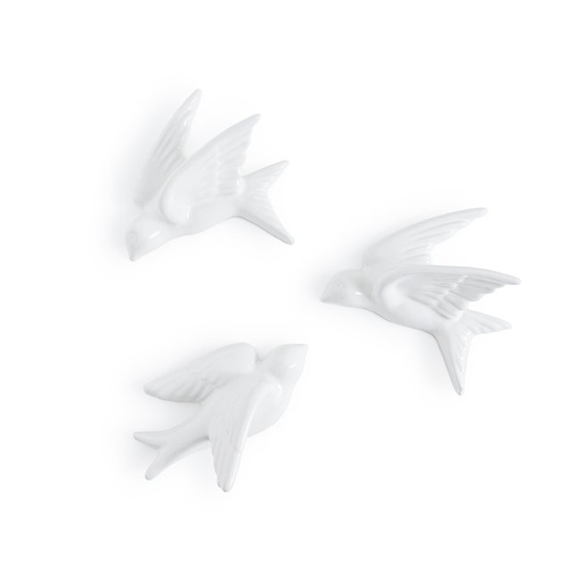 Lot de 3 hirondelles en faïence, Paolina Couleur blanc <span itemprop=