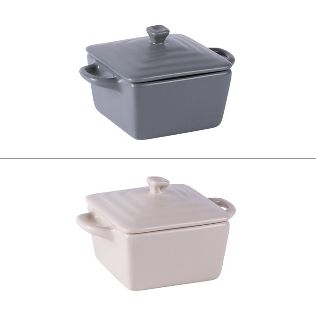 Mini cocotte carré 13 cm en grès (lot de 2) multicolore <span itemprop=