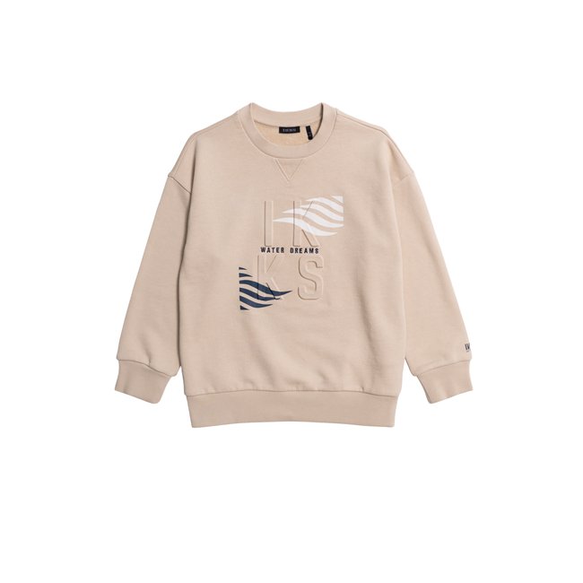 Sweat  logo embossé et motifs rayures beige clair <span itemprop=