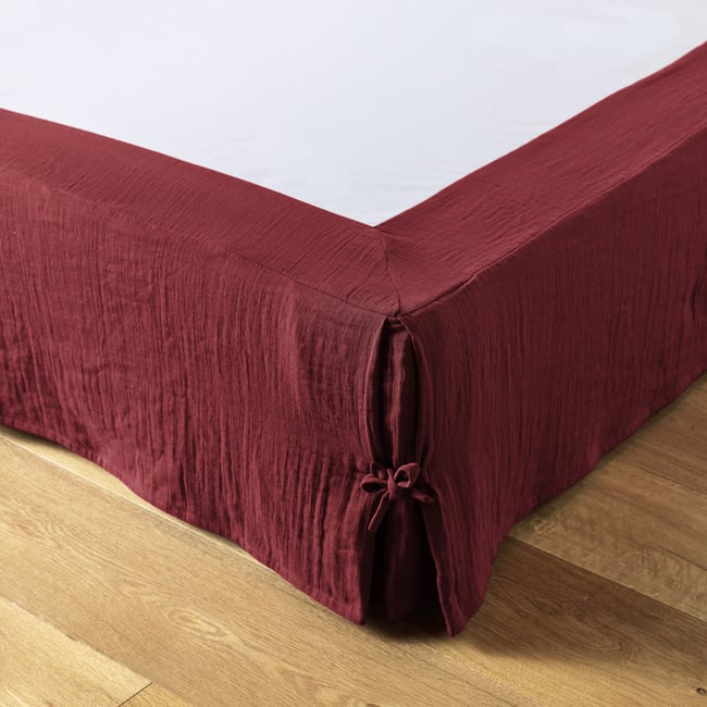 Cache sommier, en 100 % Gaze de coton, avec volant 30 cm lie de vin <span itemprop=