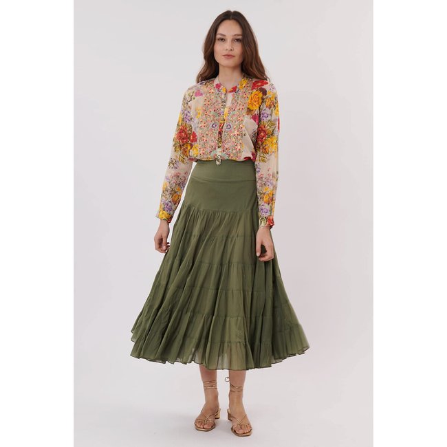 Falda con volantes Velma caqui <span itemprop=