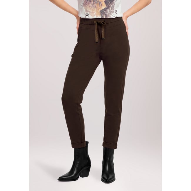 Pantalon à enfiler à poches zippées marron foncé <span itemprop=