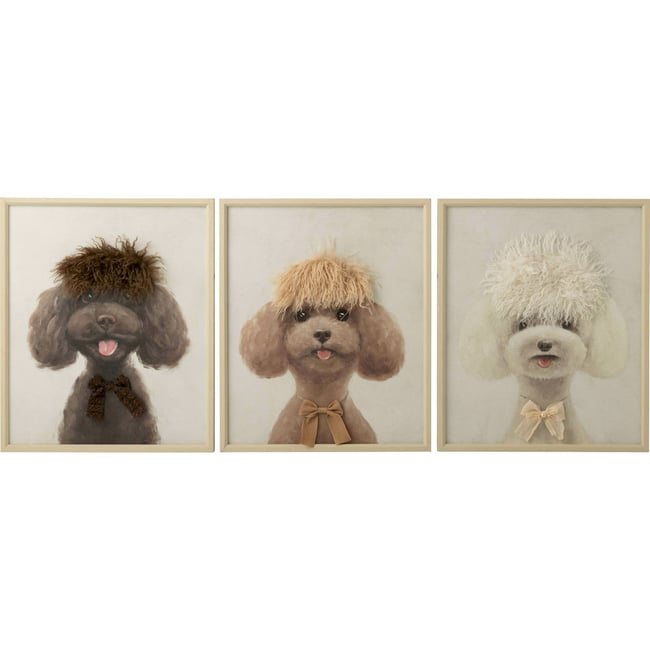 Tableau caniche en toile, Lot de 3 Couleur multicolore <span itemprop=