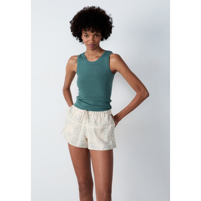Short de pyjama large en lin à motifs BENJY ecru <span itemprop=