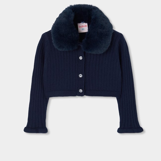 Veste fille en maille bleu <span itemprop=