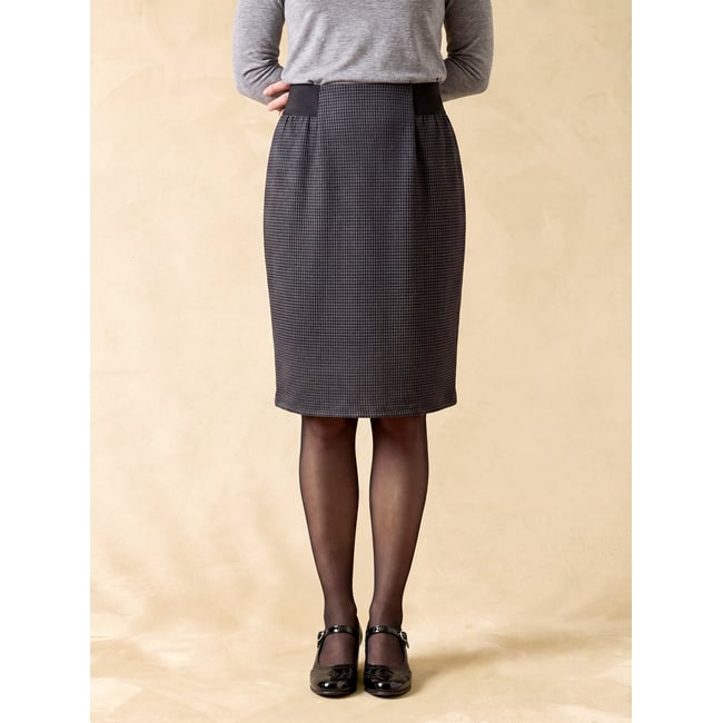 Jupe élastiquée coupe droite carreaux gris <span itemprop=
