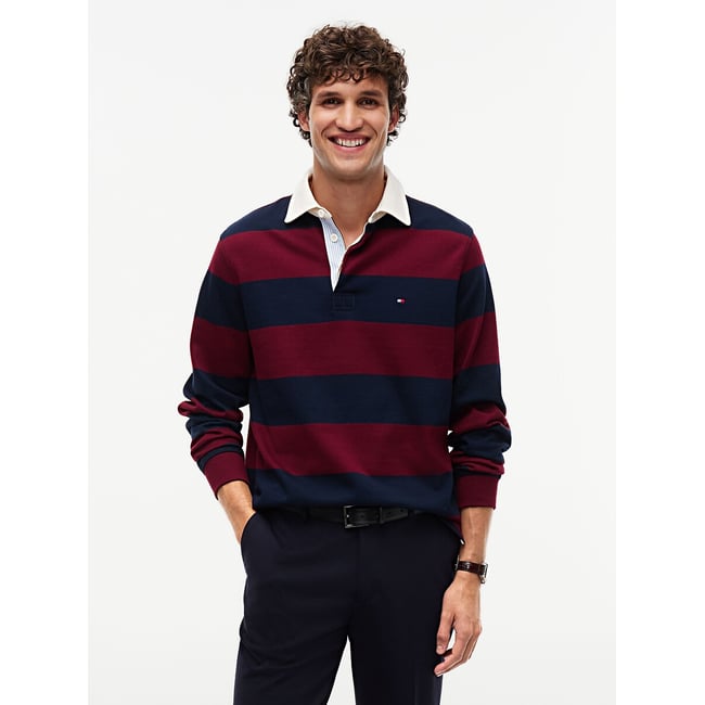 Sweat col polo, Elevated Essential bordeaux/marine <span itemprop=
